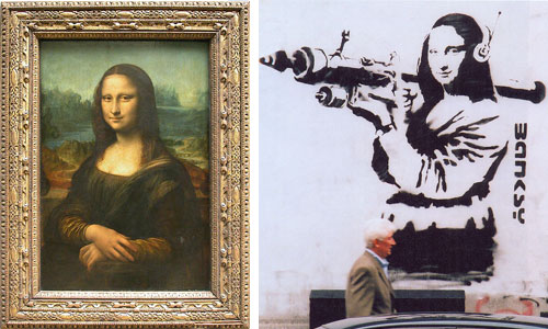 Original Mona Lisa and Mona Lisa with Rocket Launcher